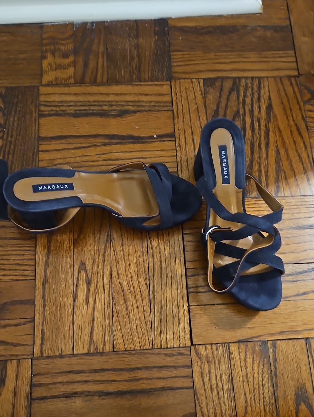 Margaux Navy Suede Crisscross Block Heel Sandals
